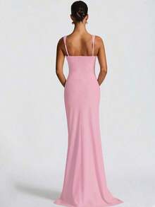 Vestido ajustado elegante y sexy con abertura, adecuado para fiestas de primavera/verano, galas, vacaciones y bodas - Rosa - Ver 2