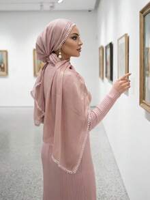 1pc New Solid Color Island Pleated Heart-Shaped Scarf, Women's Muslim Hijab, Daily Beach Sun Protection Shawl, Holiday Gift - Multicolor - View 13