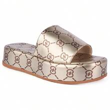 Women's Flatform Slide Sandal With Monogram Print - Luxurious And Comfortable - 金色 - 查看 5
