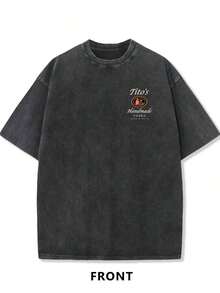 Moda Masculina Explosiva Mangas Cortas230g Washed And Used T-Shirt, Front Tito's Handmade Vodka Logo, Back With "AUSTIN TEXAS Tito's HANDMADE Vodka" Circular Text And Brand Logo, Tito's Vodka Theme - 黑色 - 查看 2