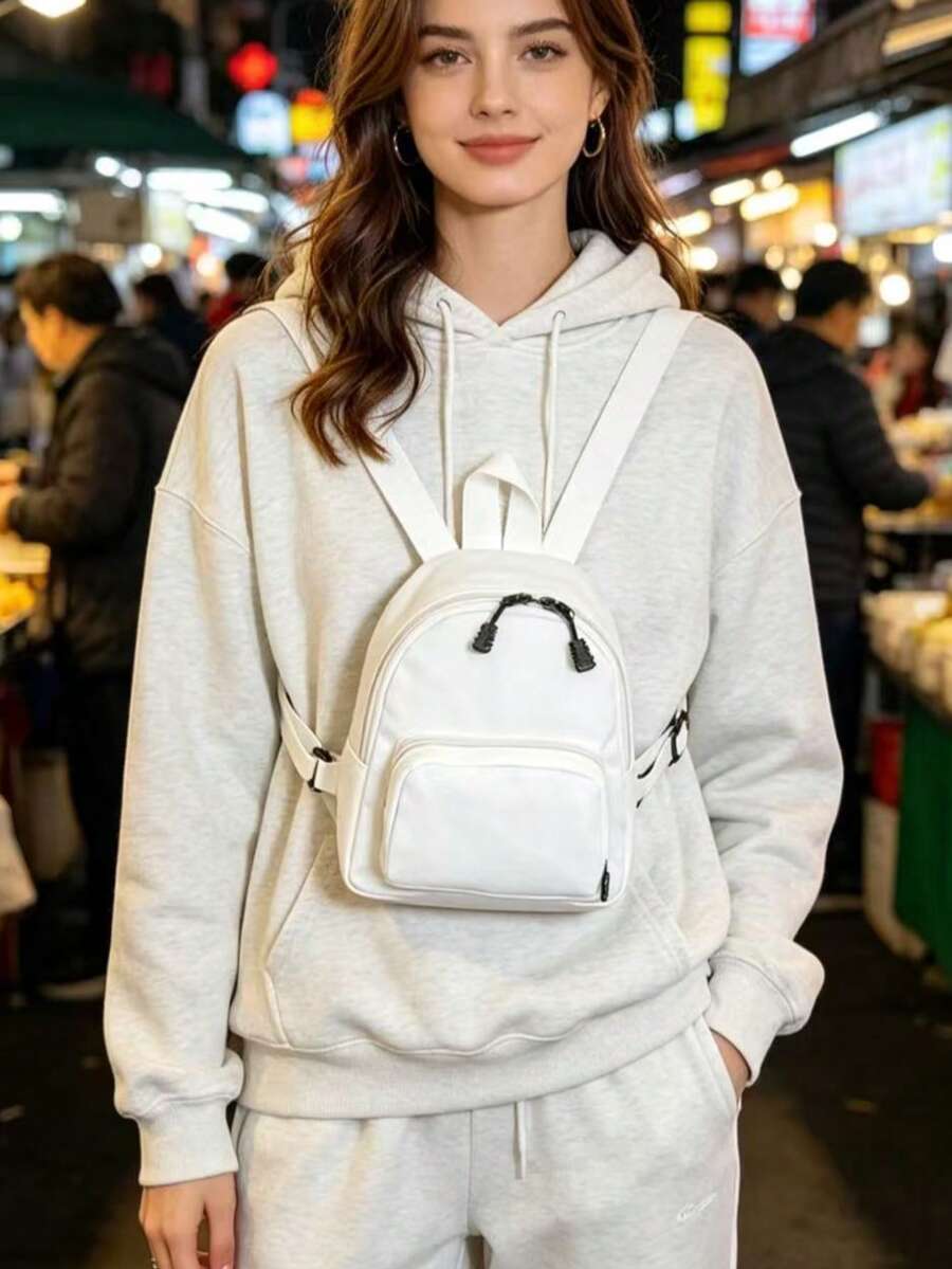 New Solid Color Canvas Fashionable Mini Backpack, Sporty Casual Versatile For Women, Suitable For Travel, Campus, Street Style