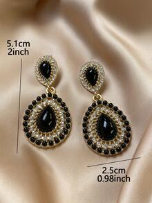 1 Đôi bông tai hình giọt nước thiết kế hình học sang trọng, đính đầy đá rhinestone lấp lánh, phù hợp cho phụ nữ đeo hàng ngày, dự tiệc, dạ hội, đám cưới, tiệc tùng. - Nhiều màu - Xem 3
