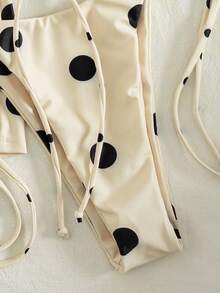 3 pièces Ensemble de bikini à pois beige, comprenant un maillot de bain pour homme, un bas sexy à lacets, une décoration ajourée en métal, convenant pour la piscine, la fête et les vacances d'été à la plage - Multicolore - Voir 9