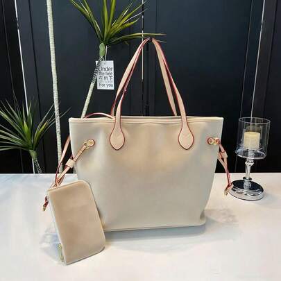 LThis Classic New Letter-Pattern Letter-Large-Capacity Handbag Can Be Used As A Shopping Bag, A Mom Bag, A Handbag, A Shoulder Bag Or A Clutch Bag - It Is Stylish And Versatile. It Is An Ideal Choice For Daily Commuting And Work Outings.