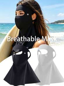 1 pieza Máscara facial de seda de hielo transpirable y de moda para mujeres, cubre todo el rostro y el cuello, máscara de protección solar, máscara para ciclismo al aire libre, unicolor, máscara de protección solar de seda de hielo ligera y transpirable, pasamontañas unisex para exteriores con orejeras - Multicolor - Ver 6