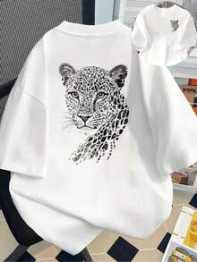 Leopard Printed Short Sleeve T-Shirt With Front And Back - Fashion Spring/Summer Printed T-Shirt For Women, Your Best Choice! - White - View 6