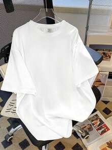 Casual Loose-Fitting T-Shirt With  Face Print, Crew Neck, Short Sleeves, Super Loose, Plus Size, Slightly See-Through - Vintage Street Style Unisex Loose Cotton Short Sleeve Crew Neck T-Shirt - 白色的 - 查看 2