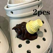 Oversized Interesting "Overflowing Ice Cream Cone" Shoe Charm, "Dropped Ice Cream" Decorative Crocodile Shoe Buckle, Suitable For DIY Shoe Decoration On Garden Shoes, Clogs, Sandals, Slippers, Cute 3D Shoe Flower For Spring/Summer, Summer Beach Party Gift, Gift For Women, Graduation Gift, Travel Accessory, Holiday Essential, Holiday Accessory, Birthday Gift - Chocolate Brown - View 7