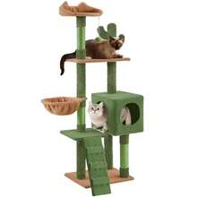 Cactus Cat Tree 59.5in Cat Tower W/Cute Perch Cozy Condo Convenient Climbing Ladder Moppy Fabric-Covered Cat House For Indoor Cats Green/Brown - như hình - Xem 3