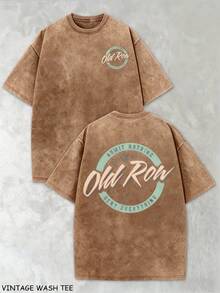 100% Cotton Washed T-Shirt230g Thickened Cotton Old Row Grey And Teal Circle Logo Double-Sided Print Summer Men's  Washed T-Shirt, Street Retro Styl - 咖啡棕 - 查看 9