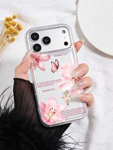 Ốp lưng điện thoại in họa tiết hoa và bướm, tương thích với iPhone & Galaxy, có hình thánh giá và câu Kinh Thánh. - Nhiều màu - Xem 5