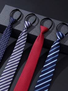 1pc Men's Zipper Tie, Clip-On Style, Black Color, Suitable For Business, Versatile, Daily Wear - Multicolor - View 13