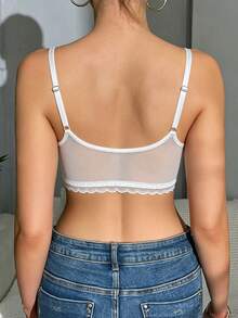 Áo ngực ren nguyên chất cài nút phía trước, họa tiết bướm, không gọng, có đệm mút. - trắng - Xem 4