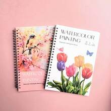 2本花卉、鸟类、角落和圣经图案水彩素描本，附12幅绘画教程涂色书，手绘线条，艺术爱好者的最佳礼物 - 2PCS - 查看 14