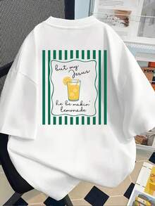 But My Jesus, Lemonade Printed Short Sleeve T-Shirt With Front And Back Designs - Fashionable Spring/Summer Women's Printed T-Shirt, Your Best Choice! - White - View 2