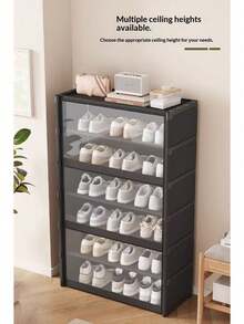Dustproof Shoe Cabinet With Transparent Flip Cover, Large Capacity Shoe Organizer, Sturdy And Durable, Suitable For Small Apartments, No Installation Required - Black - View 5