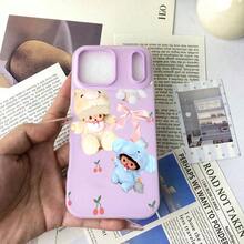 スマホケース 2in1ケース ジェル風可愛いデザイン キャラクターイラスト 大人可愛い 女子向け TPU+PP二層構造 柔らかTPU 耐衝撃 カメラレンズ保護 17/16/15/14/13/12/11/5/7/8 Plus Pro Max 対応 インスタ映え プレゼント - 紫色 - チェックする 1