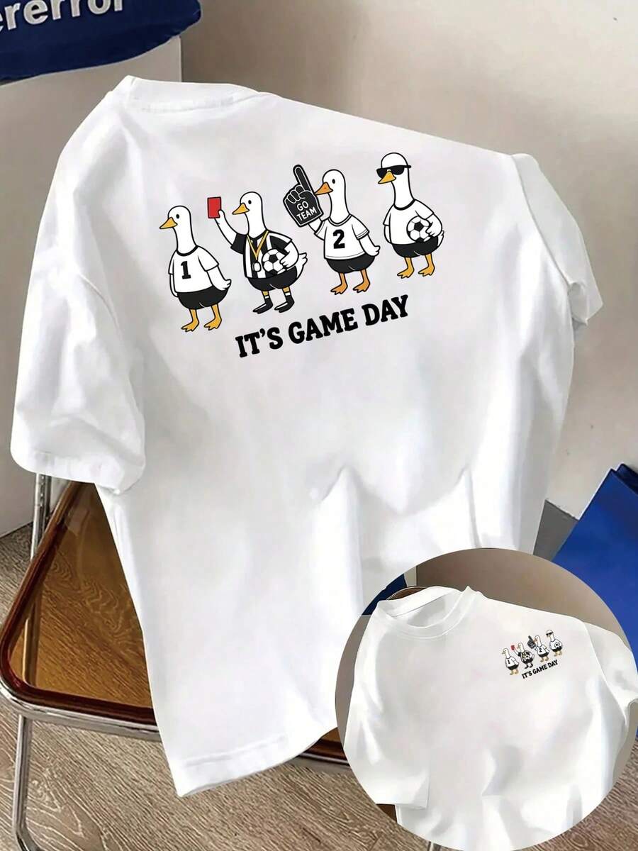 Short Sleeve T-Shirt With Front And Back Print - Football Themed Print, Fashion Print For Più Più Fans - Women's Printed T-Shirt For Spring/Summer, Fashion Item. - White - View 1
