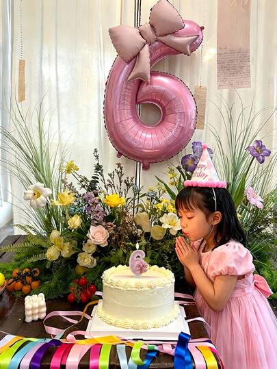 2pcs Matte Pink Number Shaped Bow Decor Balloons, Suitable For Baby Or Kids Birthday Party, Large Pink Foil Balloons, Children's Birthday Party Decorations, Outdoor Events, Anniversary, Festivals, Party Celebration Atmosphere And Backdrop Decor