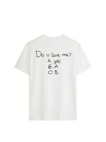Manga corta: ¿Me amas? Nueva camiseta de manga corta con cuello redondo y estampado de letras para mujer, estilo casual de primavera/verano, a la moda y de estilo urbano, imprescindible para las vacaciones. Camiseta blanca estampada para mujer, 100% algodón. - Blanco - Ver 3