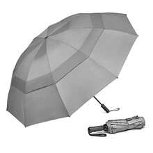 Paraguas de golf  de 42/46/54/62 pulgadas compacto reversible de viaje con 10 varillas resistente al viento y a la lluvia doble capa apertura y cierre automáticos - gris - Ver 2