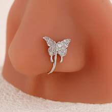 1 chiếc kẹp mũi bằng đồng đính đá Zirconia, nhiều kiểu dáng bao gồm mèo, đầu lâu, trái tim, bướm, nhện, thánh giá, kiểu dáng cổ điển, đa năng, không cần xỏ lỗ mũi, món quà thanh lịch dành cho phụ nữ. - Bạc - Xem 13