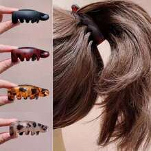 1 pieza Pinza para el cabello de mujer antideslizante con estampado de leopardo ovalado vintage en ámbar y negro, adecuada para coleta, moño y peinados rizados, accesorio de moda para la playa, vacaciones y viajes - multicolor - Ver 2
