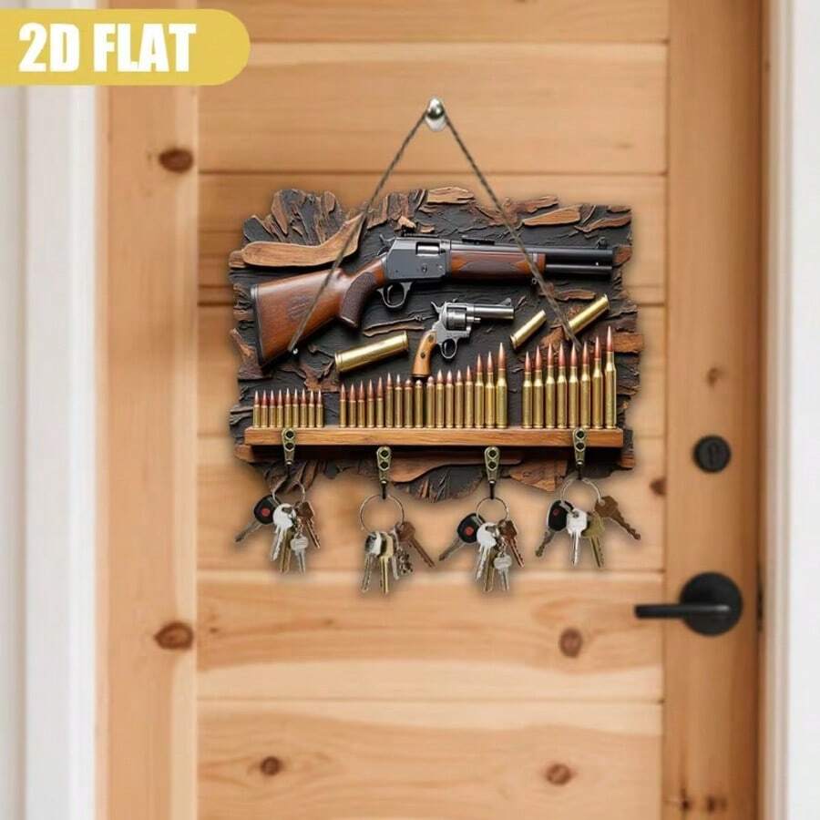 1pc Key Holder With 4 Double Key Hooks, Decorative Rustic Key Rack Suitable For Entryway, Hallway, Bedroom, Wooden Key Storage Organizer - Multicolor - View 1