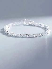 1pc Floral Silver Bracelet Jewelry Hand Accessory Holiday Gift - Silver - View 3