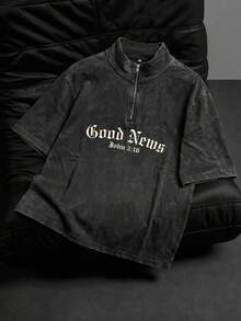 Casual Vintage Washed Ripped Zip-Up Short Sleeve T-Shirt For Men, Summer - Black - View 2