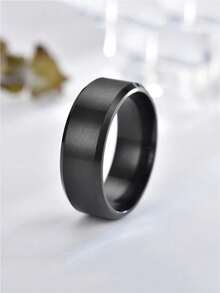 1 pieza Anillo de acero inoxidable minimalista y elegante de 8MM con bisel para hombres - Borde biselado simple - Ver 6