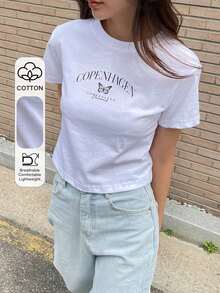 Camiseta Gráfica Con Mariposa Y Letras - Blanco - Ver 5