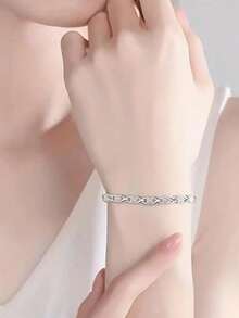 1pc Floral Silver Bracelet Jewelry Hand Accessory Holiday Gift - Silver - View 4