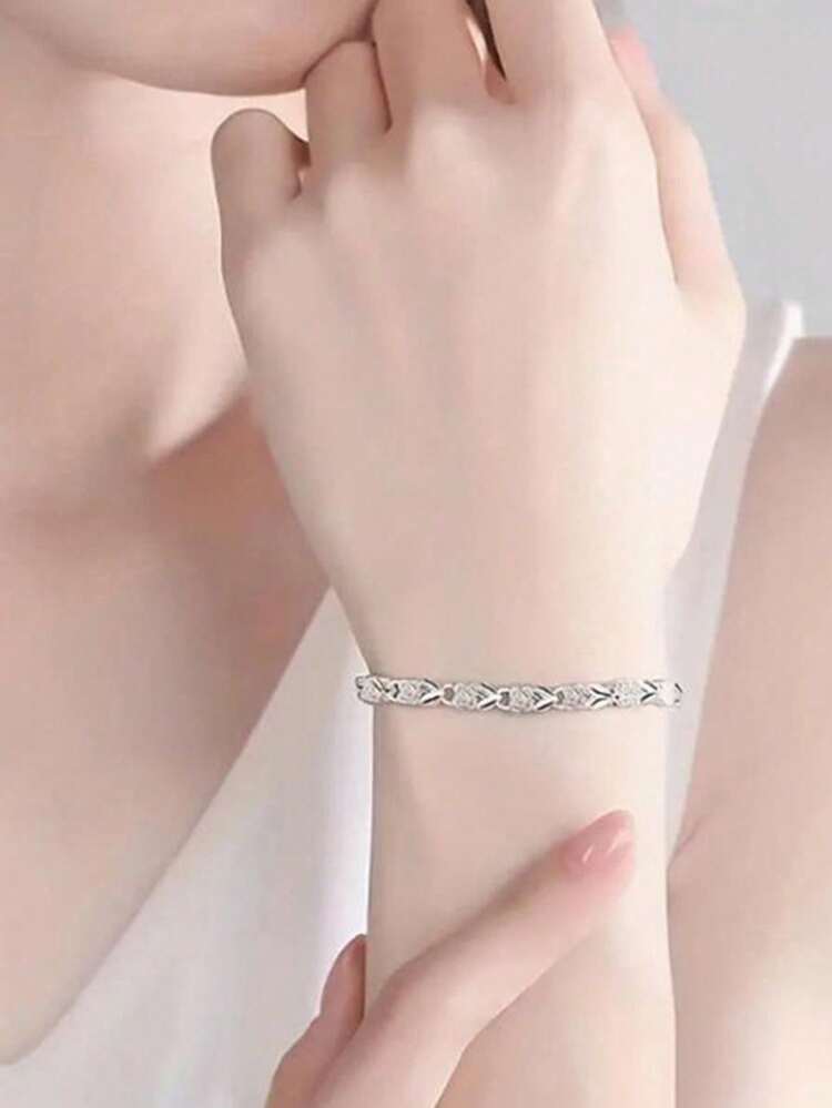 1 Vòng tay cỏ bốn lá màu bạc Món quà trang sức - Bạc - Xem 4