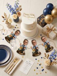 7pcs/14pcs/21pcs Personalized 2D Photo Bobblehead Birthday Banner, 25cm/9.84in, Custom Face & Text, Gym/Sports Theme Cake Topper & Party Decor. Perfect For 30th/40th Celebrations. Ideal For Fitness Fans & Friends. Great For Home Parties & Banquets. - Multicolor - View 4