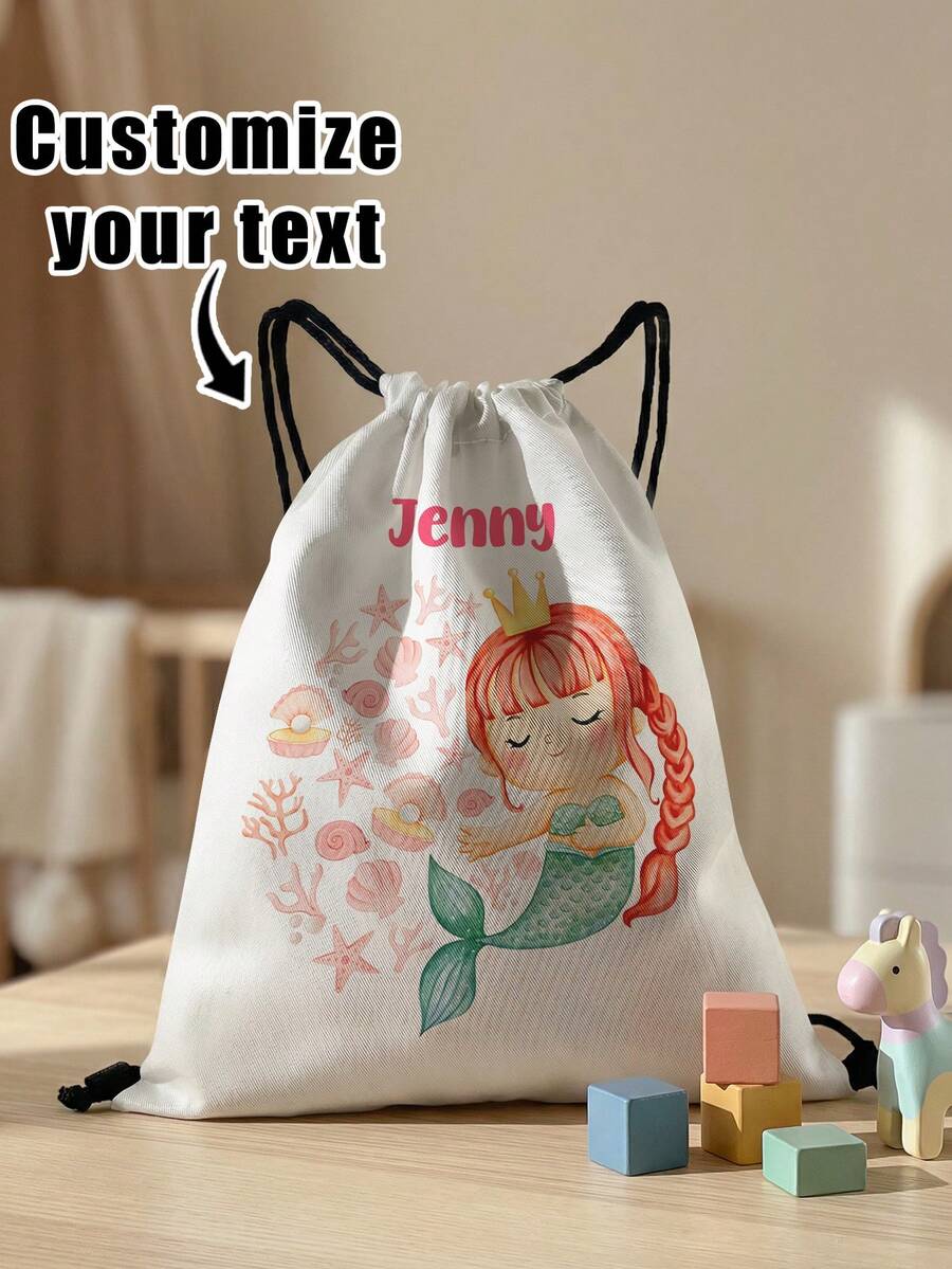 1pc Customizable Name Drawstring Backpack With Bow Pattern, Can Be Customized According To Your Unique Design, Perfect For Children, Boys, Girls, Print Your Own Name Or Print Sister's And Classmate's Name As A Gift To Give To Others