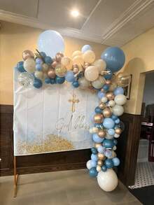51/26pcs Matte Blue Balloon Set, Gray Blue, Dusty Blue, Light Blue, White, Sand Color Balloons With Gold Foil Confetti, Suitable For Boy Birthday Party, Baby Shower, Wedding Decoration - Set - View 9