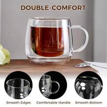 Bộ 2 cốc cà phê thủy tinh cách nhiệt hai lớp 250ml/8.4oz có tay cầm, cốc espresso thủy tinh trong suốt dùng cho latte, cappuccino, trà túi lọc, đồ uống nóng và lạnh (200/250ml) - Nhiều màu - Xem 3