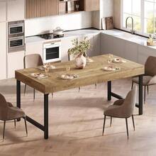 Farmhouse Dining Table For 4-6 People, 55 Inches Industrial Rectangular Kitchen Dinner Table With Heavy-Duty Metal Legs For Home, Dining Room, Small Space, Rustic Brown - 鄉村棕色和黑色 - 查看 3
