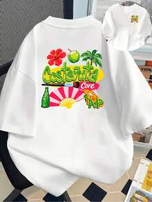 Costenita Core Tropical Printed Short Sleeve T-Shirt With Front And Back Patterns - Women's Fashion Spring/Summer Short Sleeve All Seasons Printed T-Shirt Clothing . - White - View 1