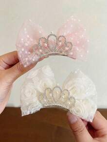 3pcs/Set Girls' Pink, Beige And Purple Floral Mesh Hair Clips, Sweet Hair Accessories Suitable For Birthday Party - Multicolor - View 2