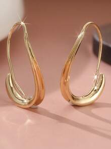1 Pair Fashionable Luxurious Copper Hoop Earrings, Featuring Curved Hook Design, These Versatile Women Earrings Are Perfect Jewelry For Celebrating Festivals And Parties. - Gold - View 6