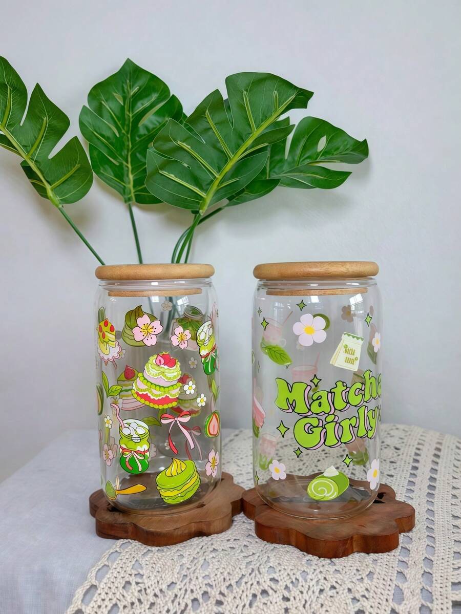 1 Set/Matcha Cup With Lid And Straw, Large Capacity Matcha Tumbler With Straw, Ins-Style Daily Use Glass Straw Cup, Suitable For Coffee, Matcha, Juice, Sparkling Water, Etc. - Multicolor - View 1