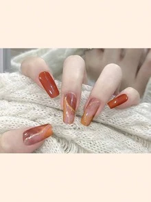 1张黑色指甲油贴纸，全甲贴，银色渐变闪亮星星图案，女士自粘DIY美甲贴条 - 珊瑚粉 - 查看 5