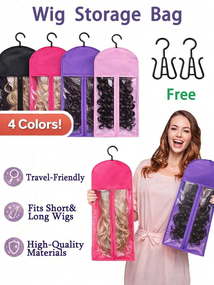 2 Sizes 80cm Long/60cm Short Wig Storage Bag, Extra Large Waterproof Zipper Window Design Wig Organizer Bag, Dust-Proof Wig Storage Pouch For Wigs, Curly And Straight Hair Wigs Travel - Multicolor - View 1