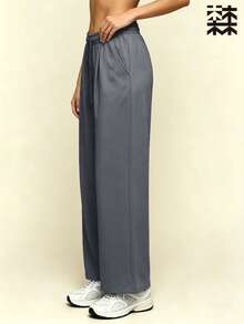 mulinsen Women's Drawstring Straight Leg Loose Pants, Elastic Waistband - Dark Grey - View 3