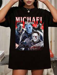 Michaels Myerss Halloween Horror Movie Vintage 90s Bootleg T-Shirt Retro Graphic Tee - Black - View 6