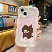 モンチッチ カラフルウェーブ 透明ケース ラブデザイン  ガールズ スマホカバー Pixel 8A/8/8 Pro/9/9 Pro/9A/10/10PRO/Pixel 8A/8/8 Pro/9/9 Pro/9A/10/10PRO/17pro Max/17pro/17/11/12/13/14/15/15Pro/15PluS/15Pro Max/16/16Pro/16PluS/16Pro Max/MIN/X/XR 対応 ソフト TPU 耐衝撃 防刮 誕生日ギフト - ラベンダーパープル - チェックする 3