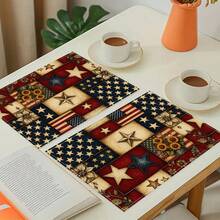 4PCS/6PCS/8PCS Floral Print Vintage American Independence Day Placemats, Star Striped Patriotic Design, Suitable For July 4th Party, Holiday Dinner Table Decor - Multicolor - View 5