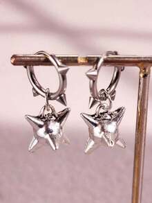 2 Pairs Gothic Spiked Ball Earrings, Y2K Punk Spiked Mace Pendant Earrings, Retro Aesthetic Earrings - Silver - View 3
